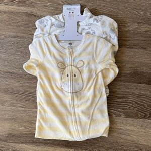 Toddler Yellow and White Striped Giraffe and Animal Print 2 Pack Sleeper